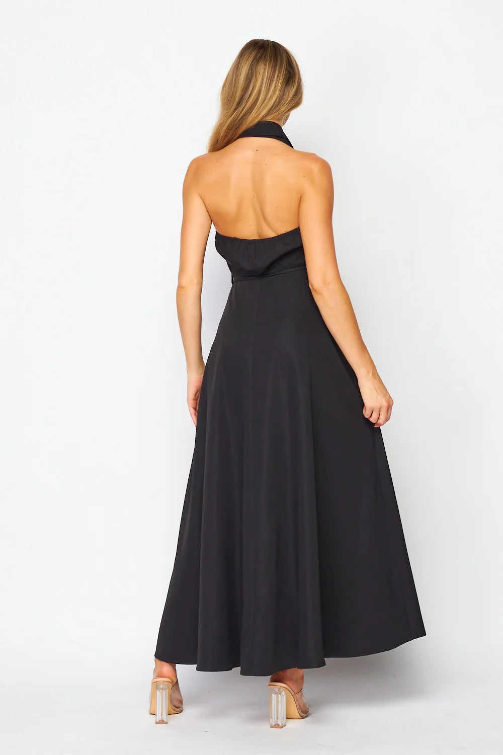 Halter maxi black dress