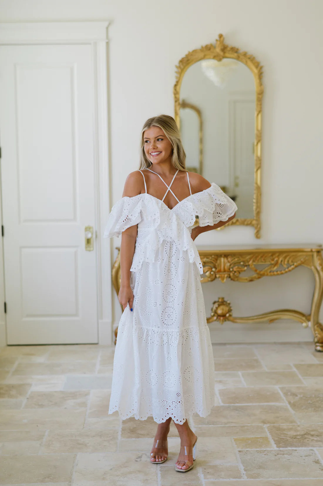 Lena off shoulder eyelet dress