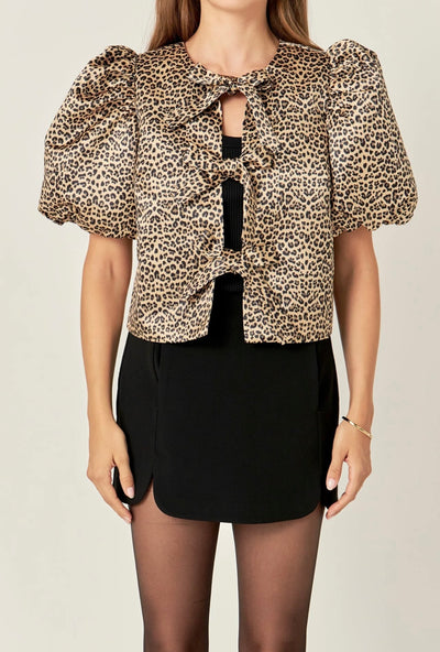 Leopard bow tie blouse