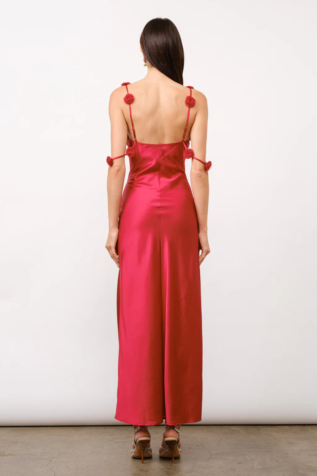 Rosette satin maxi dress