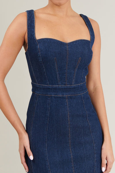 Sweetheart corse denim midi dress