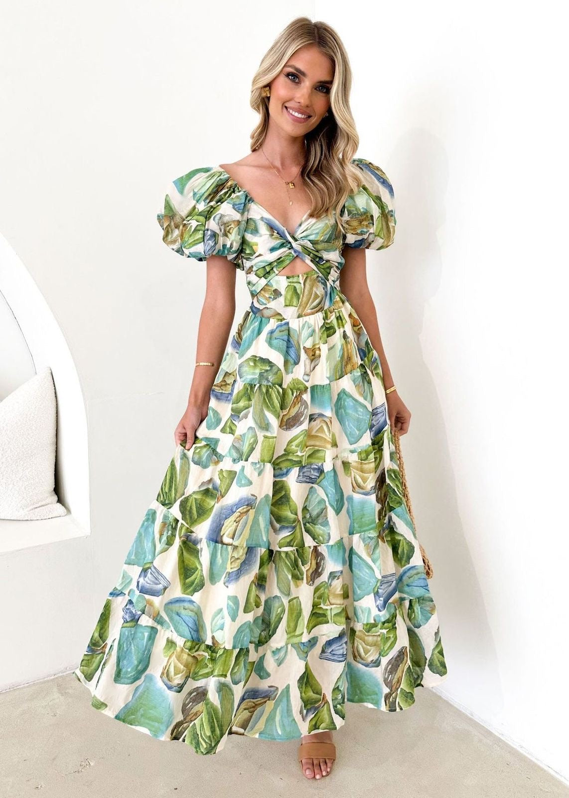 Cheryl flower maxi dress in green