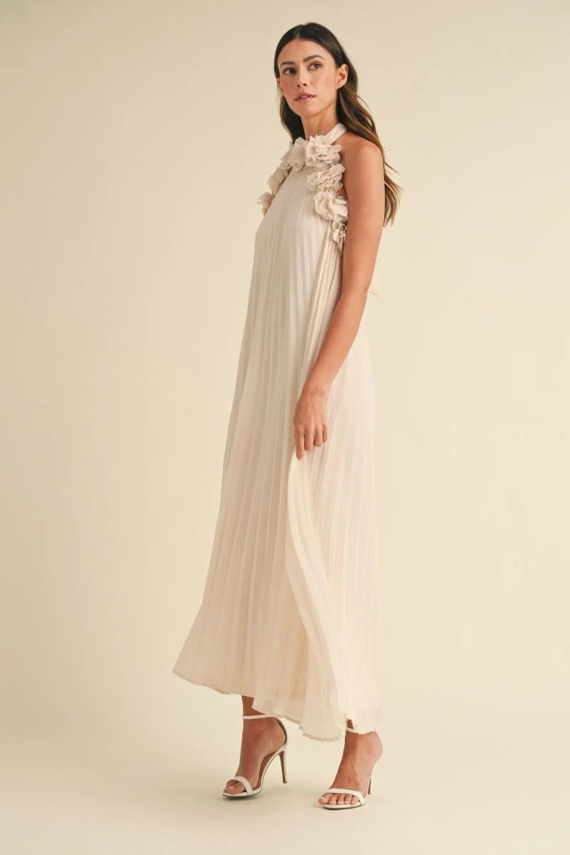 Blooming pleated maxi dress