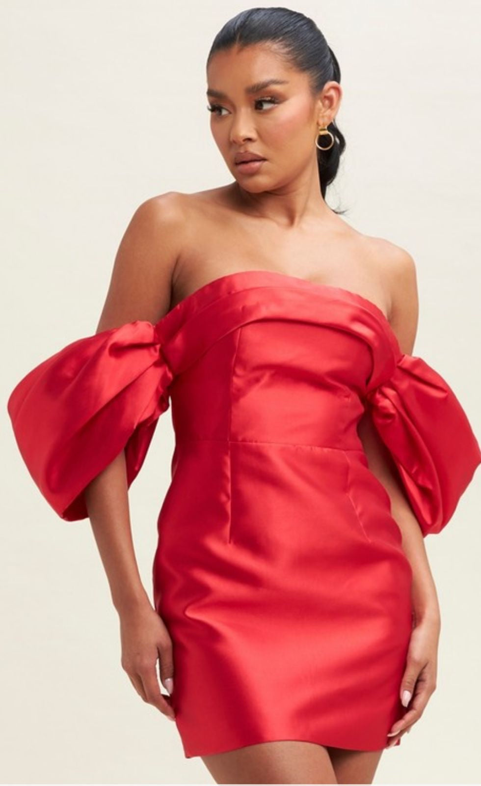 Elina off shoulder mini dress in red