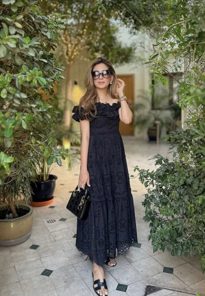 Camelia embroidered maxi dress in black