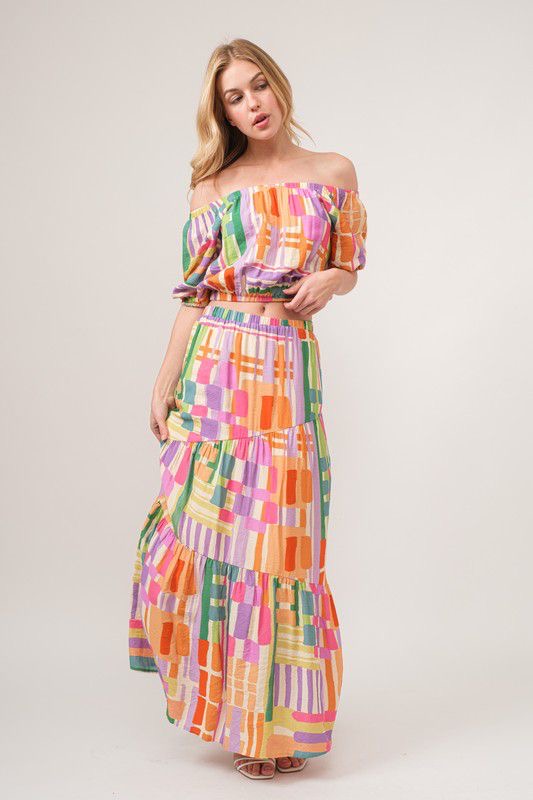 Lynda maxi multi color skirt set