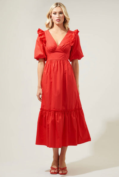 Sunny stroll midi dress in red