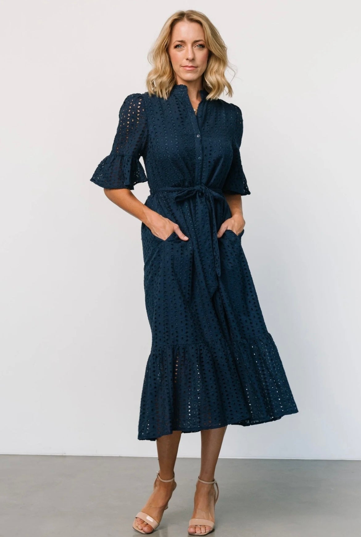 Kaylie eyelet button down midi dress