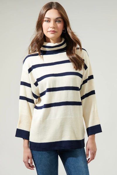 Billow sleeve knit in cream striped