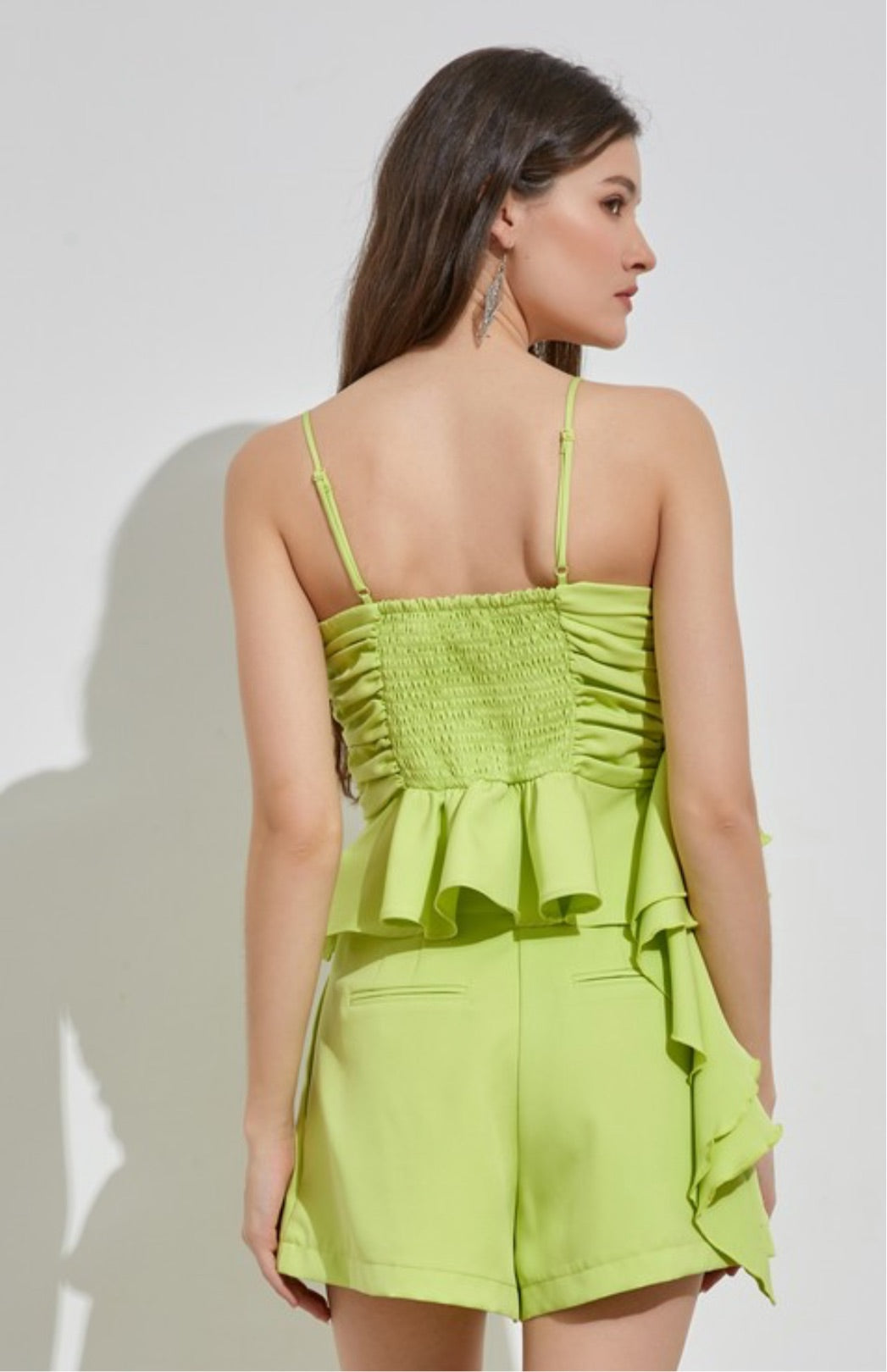 Flower ruffle top in lime