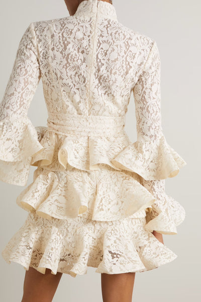 Vitali ruffled tiered lace dress