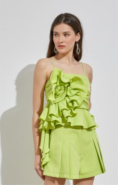 Flower ruffle top in lime