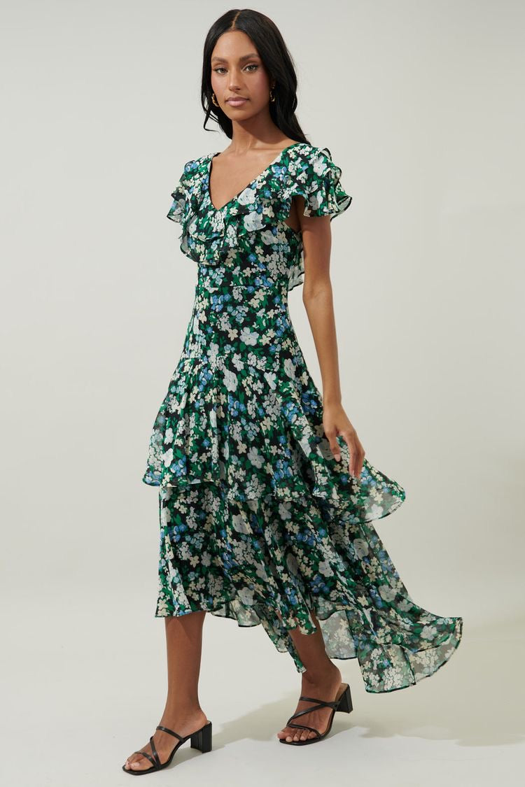 Aulani floral tiered midi dress