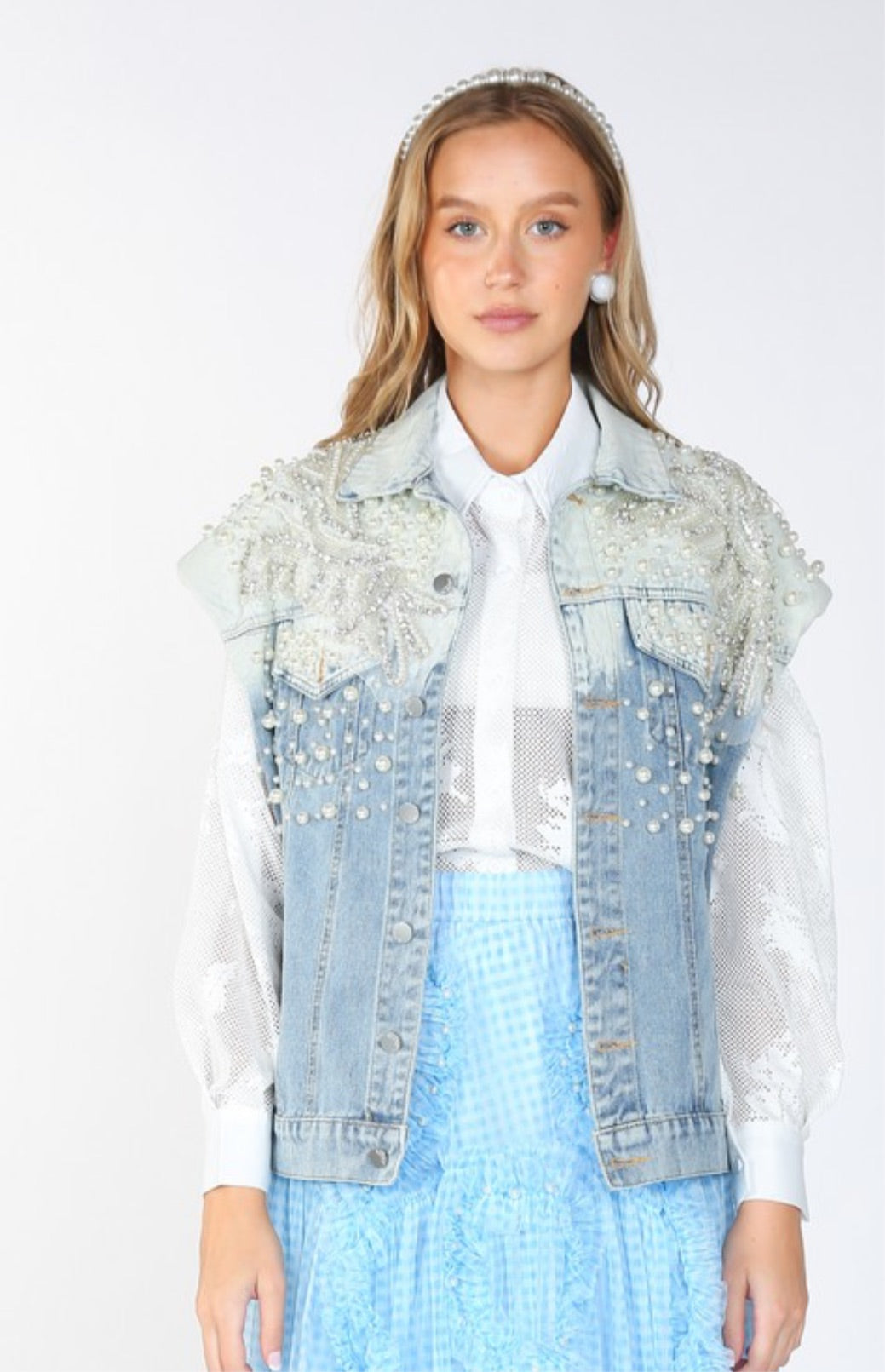 Embellished denim vest