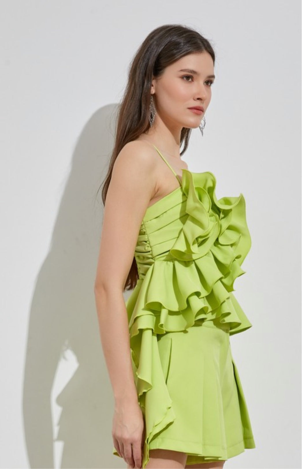 Flower ruffle top in lime