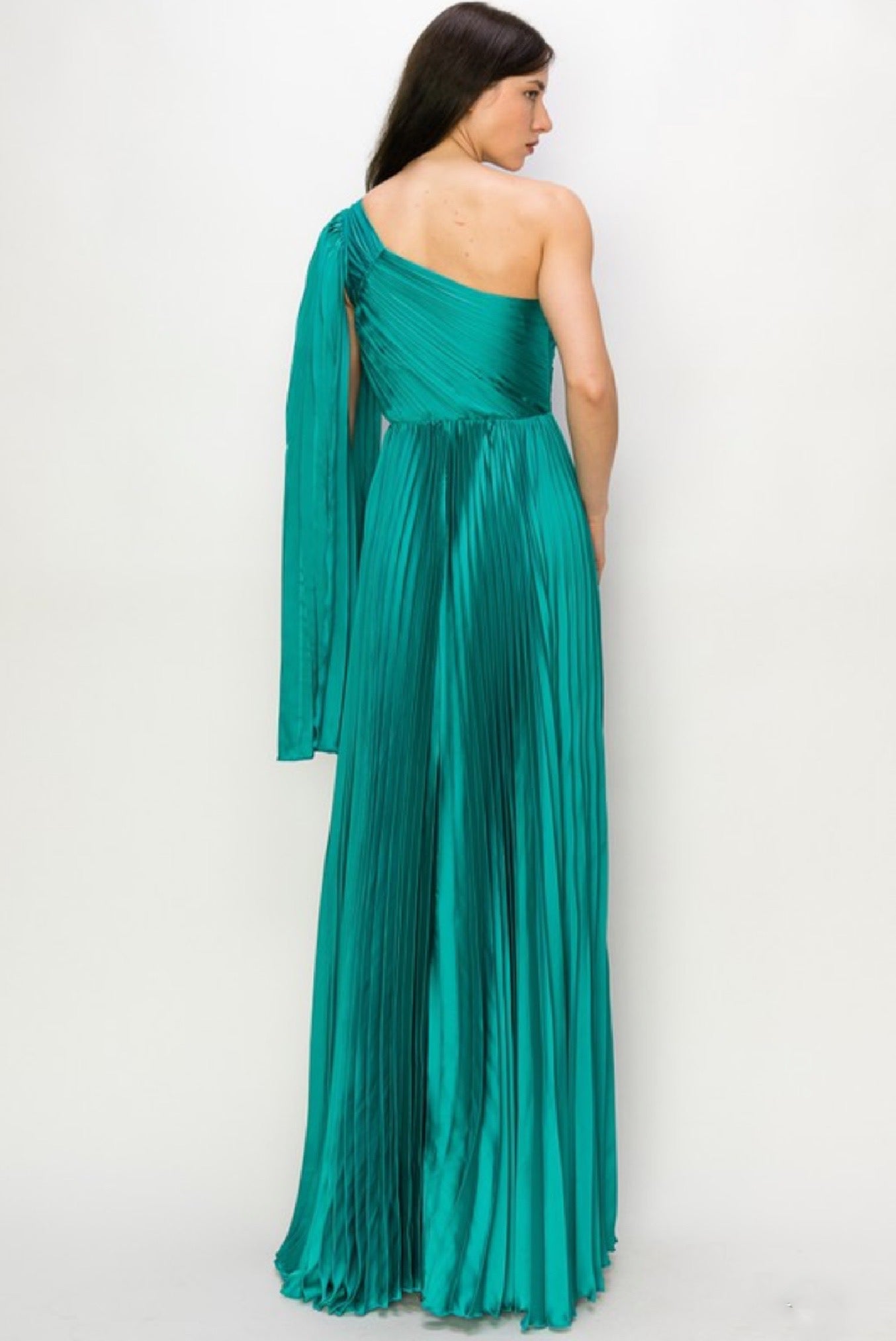 Alina maxi pleated dress in jade