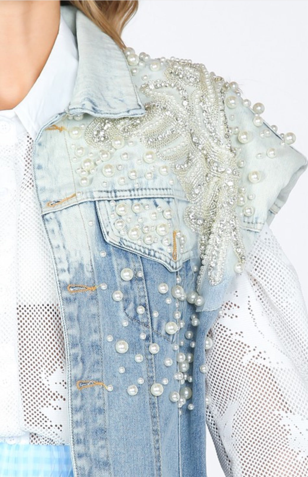 Embellished denim vest