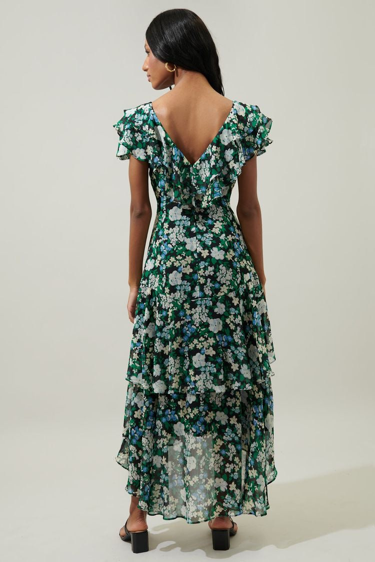 Aulani floral tiered midi dress