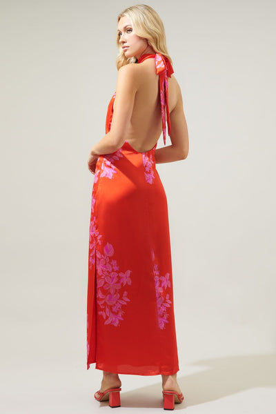 Berlin satin halter maxi dres