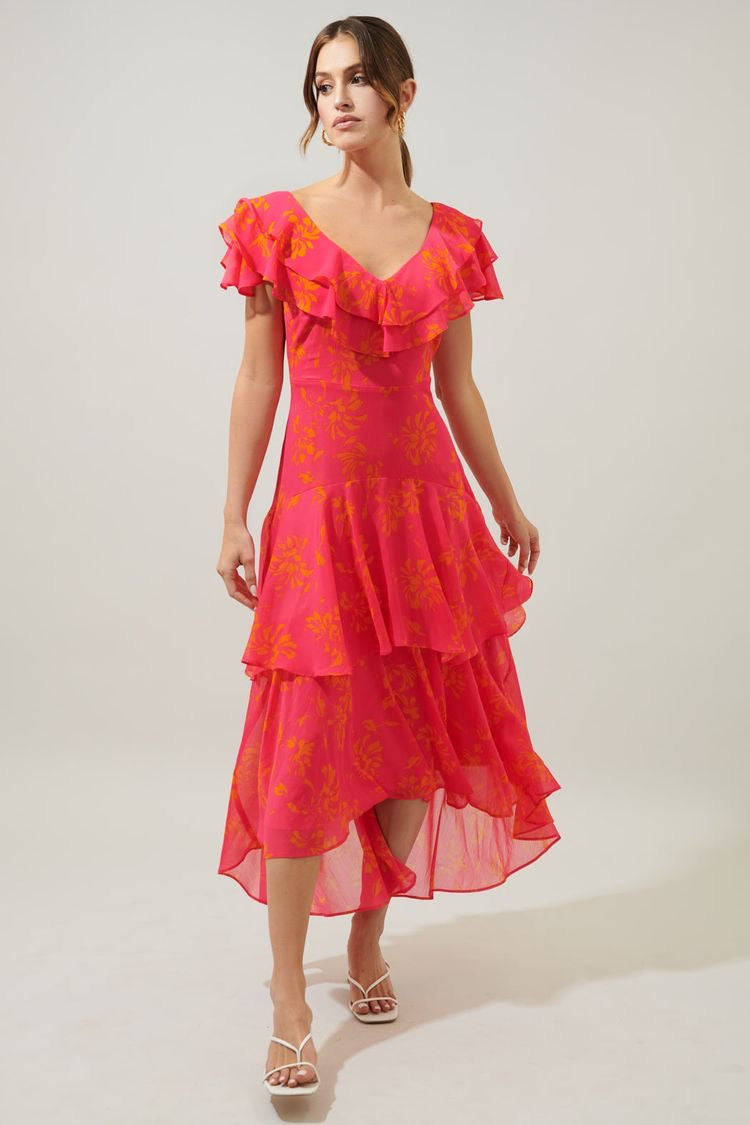 Sunburst ruffle tiered dress