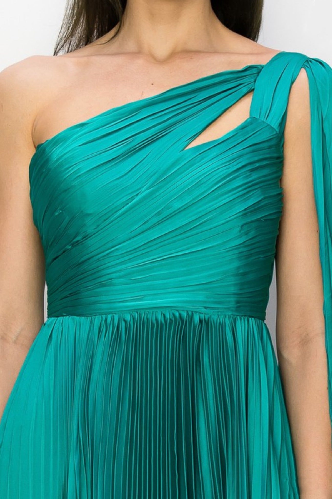 Alina maxi pleated dress in jade