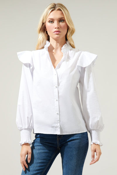 Seville ruffle blouse in white