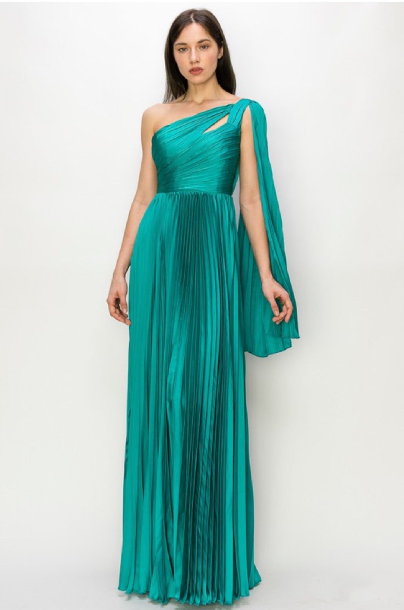 Alina maxi pleated dress in jade