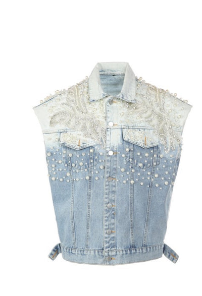 Embellished denim vest