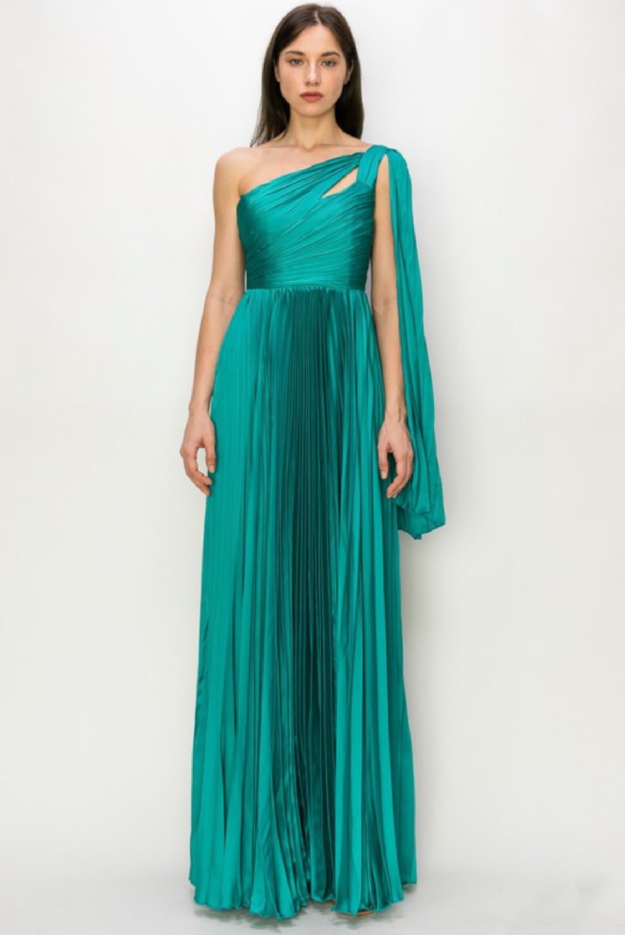 Alina maxi pleated dress in jade