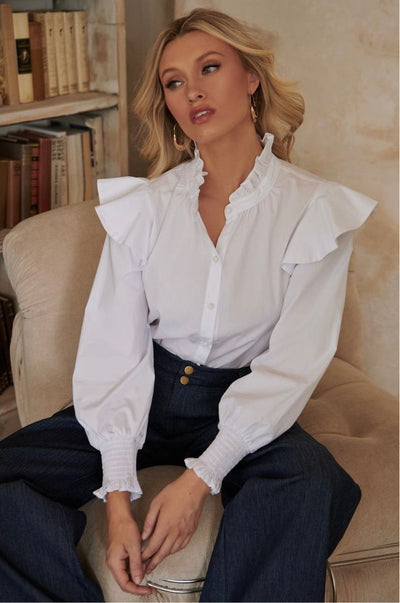 Seville ruffle blouse in white