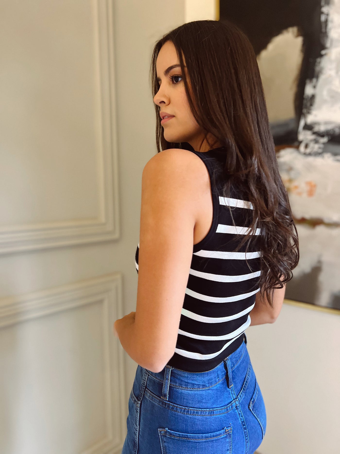 Lola striped top in black/white