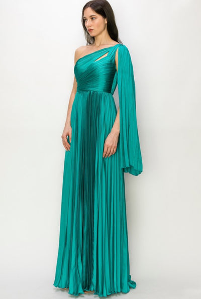 Alina maxi pleated dress in jade