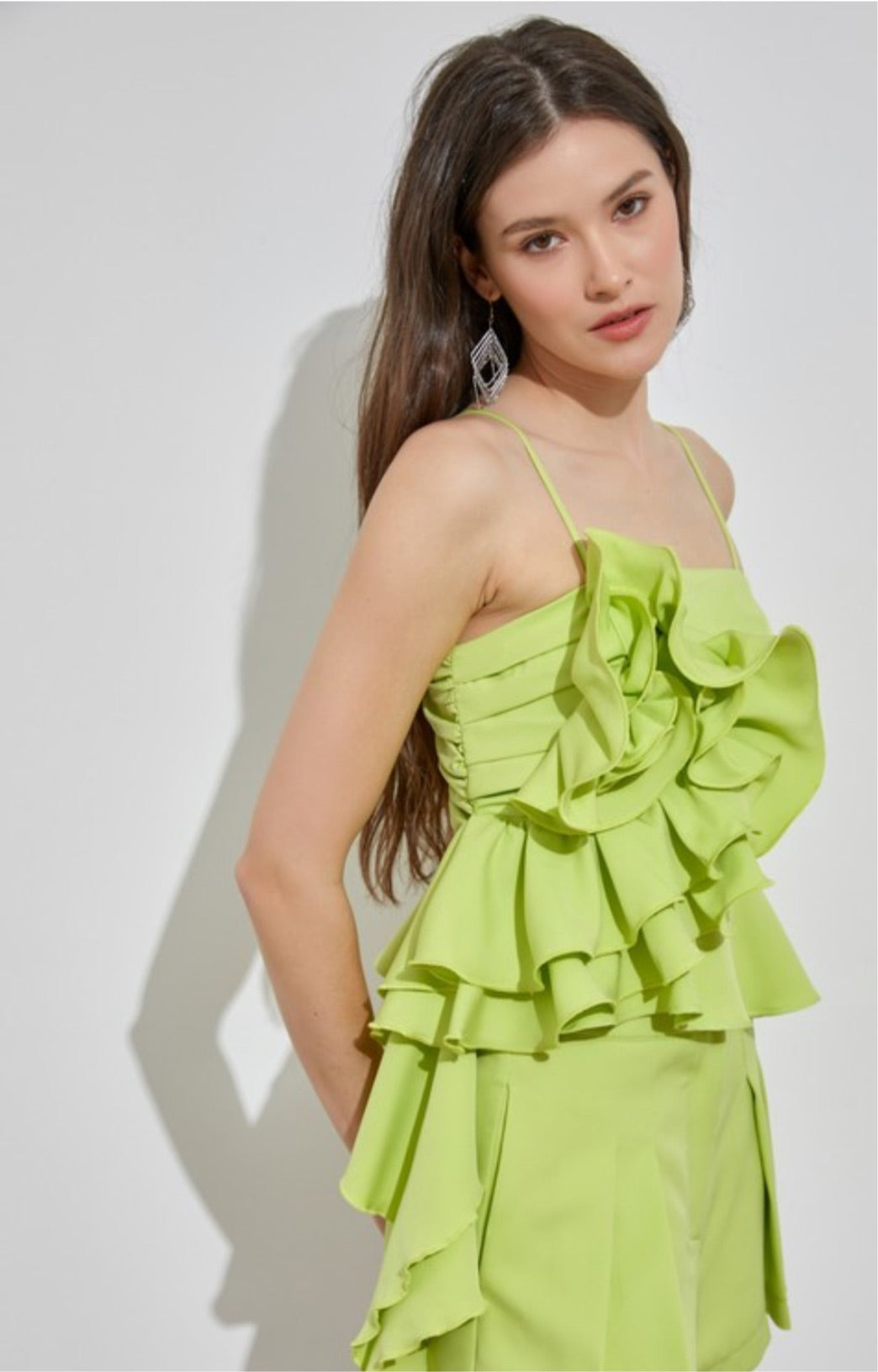 Flower ruffle top in lime