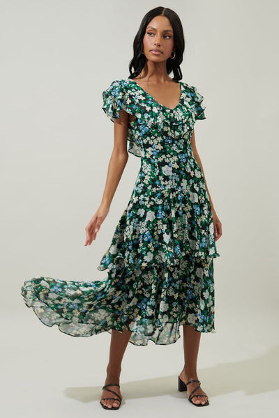 Aulani floral tiered midi dress