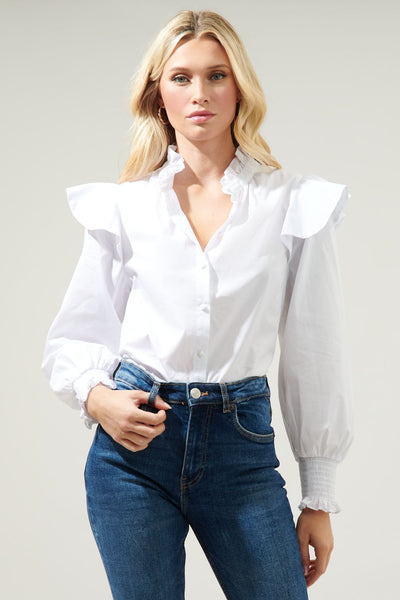 Seville ruffle blouse in white