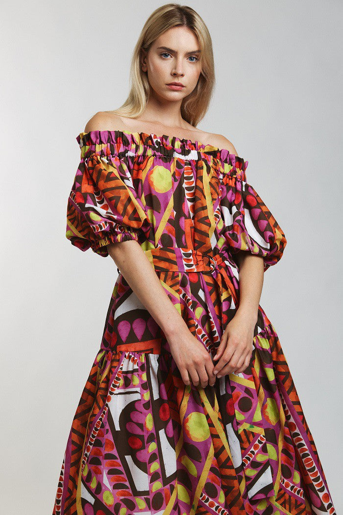 Tribal printed off shoulder dress