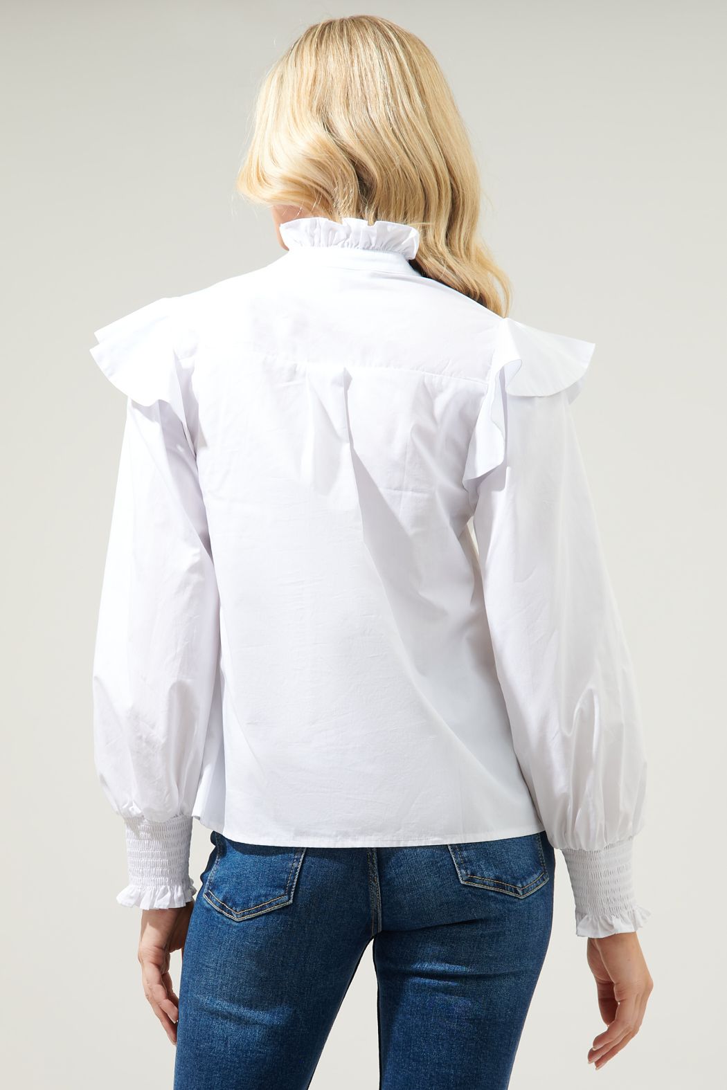 Seville ruffle blouse in white