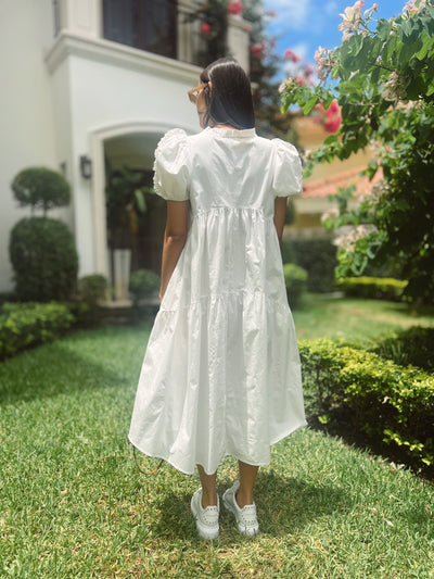 Alaia puff sleeve dress in white