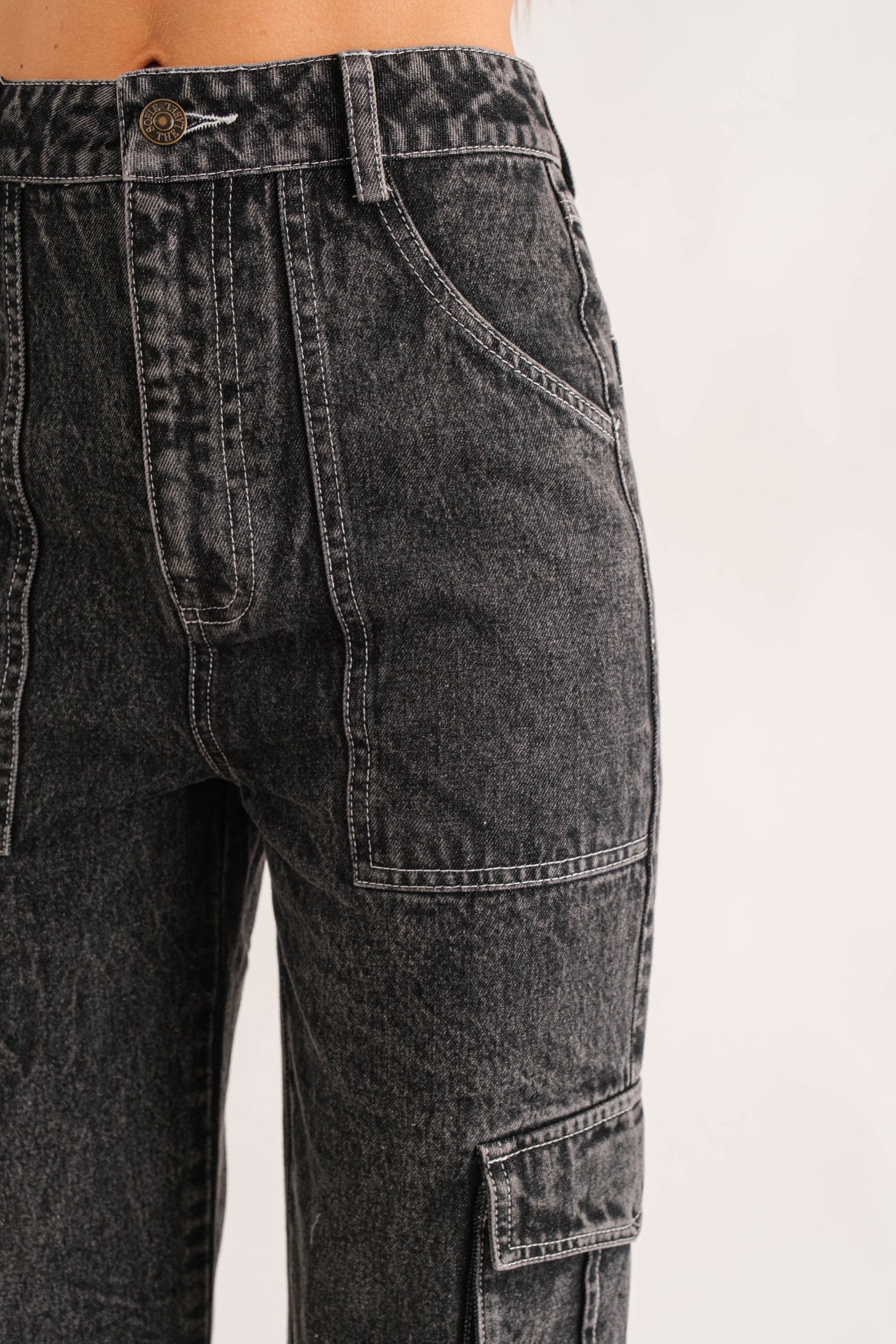 Black denim cargo pant