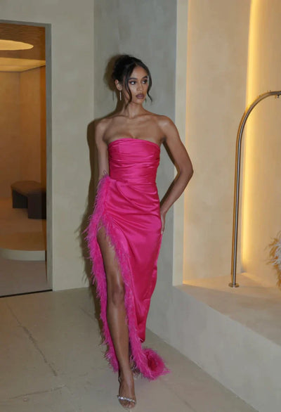 Perry fuchsia feather gown