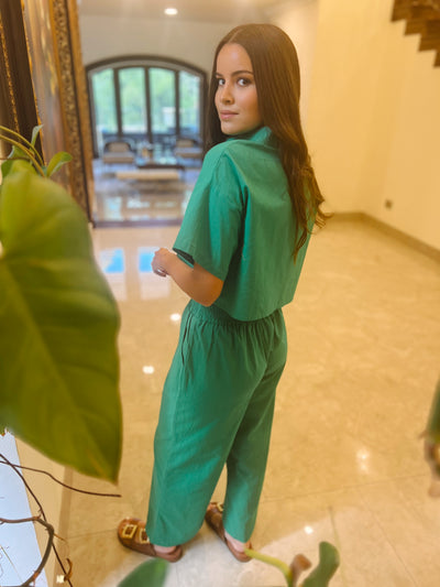 Marlo linen pant set in emerald