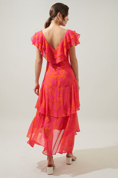 Sunburst ruffle tiered dress