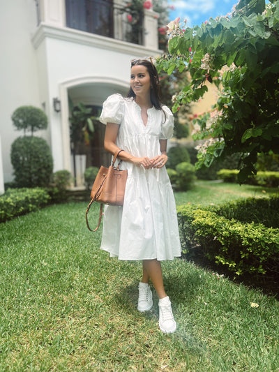 Alaia puff sleeve dress in white