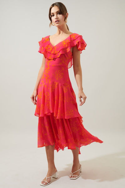 Sunburst ruffle tiered dress