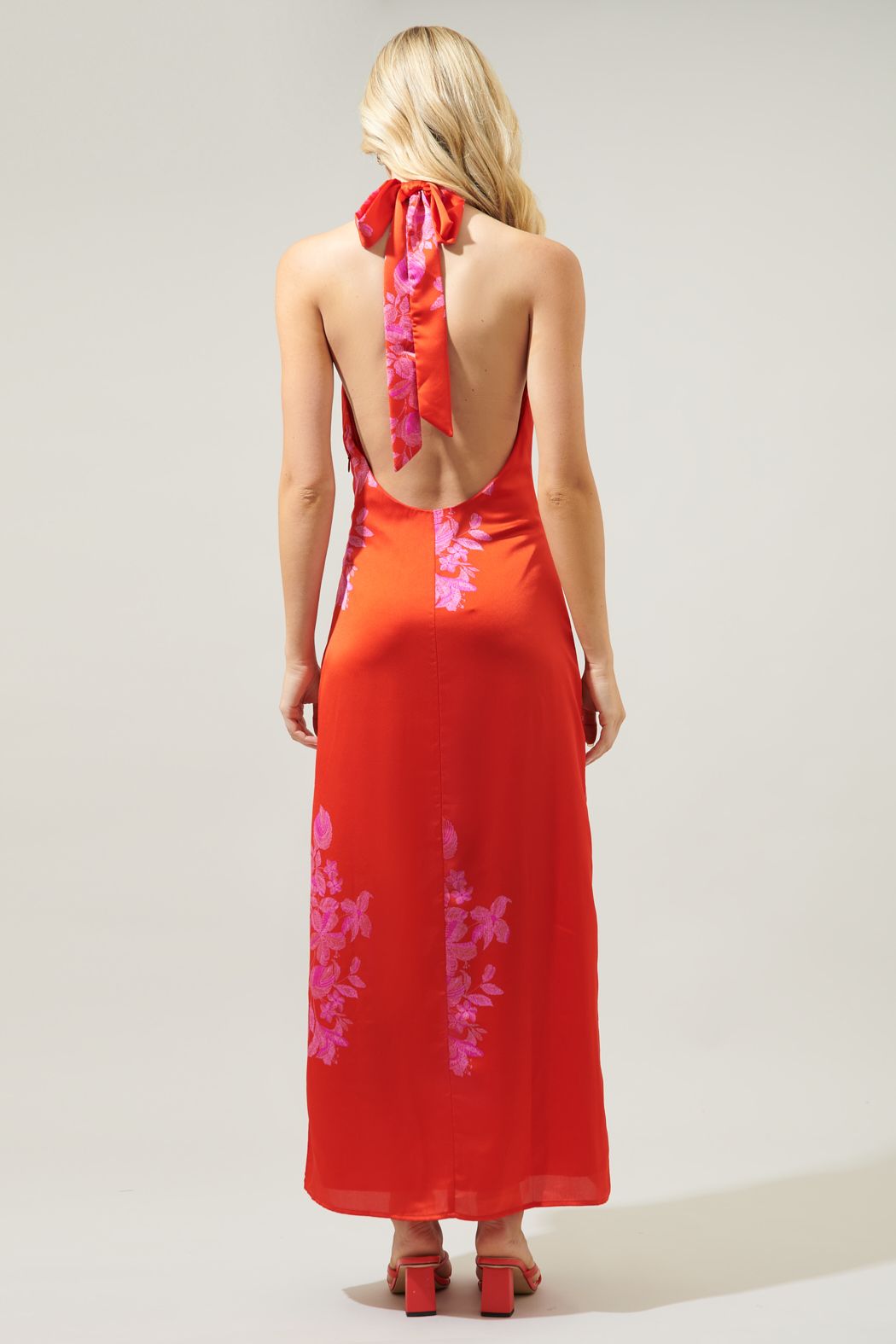 Berlin satin halter maxi dres