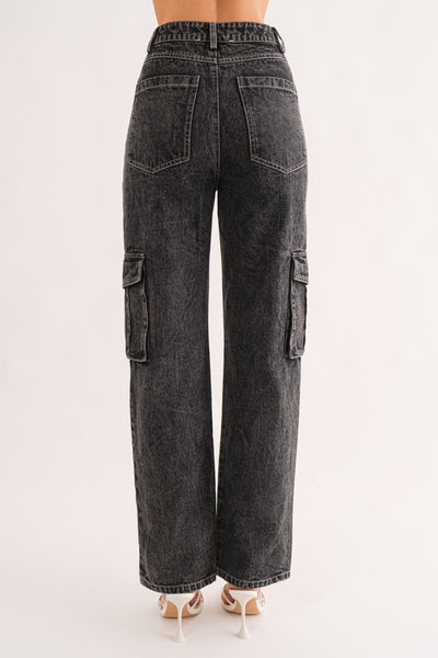 Black denim cargo pant