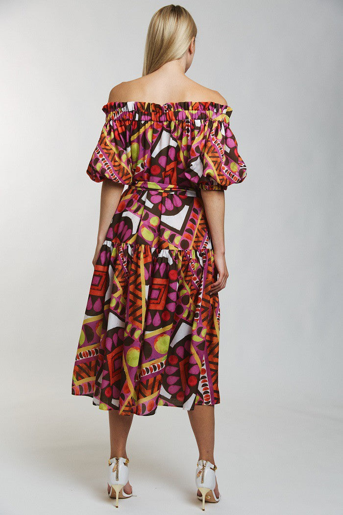 Tribal printed off shoulder dress