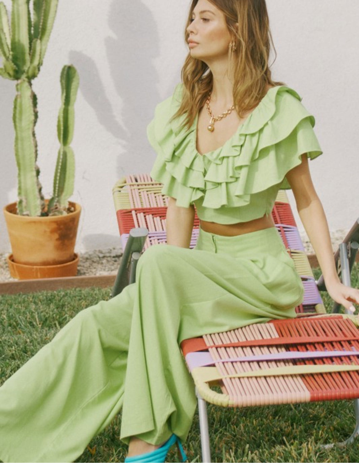 Cali ruffle lime top