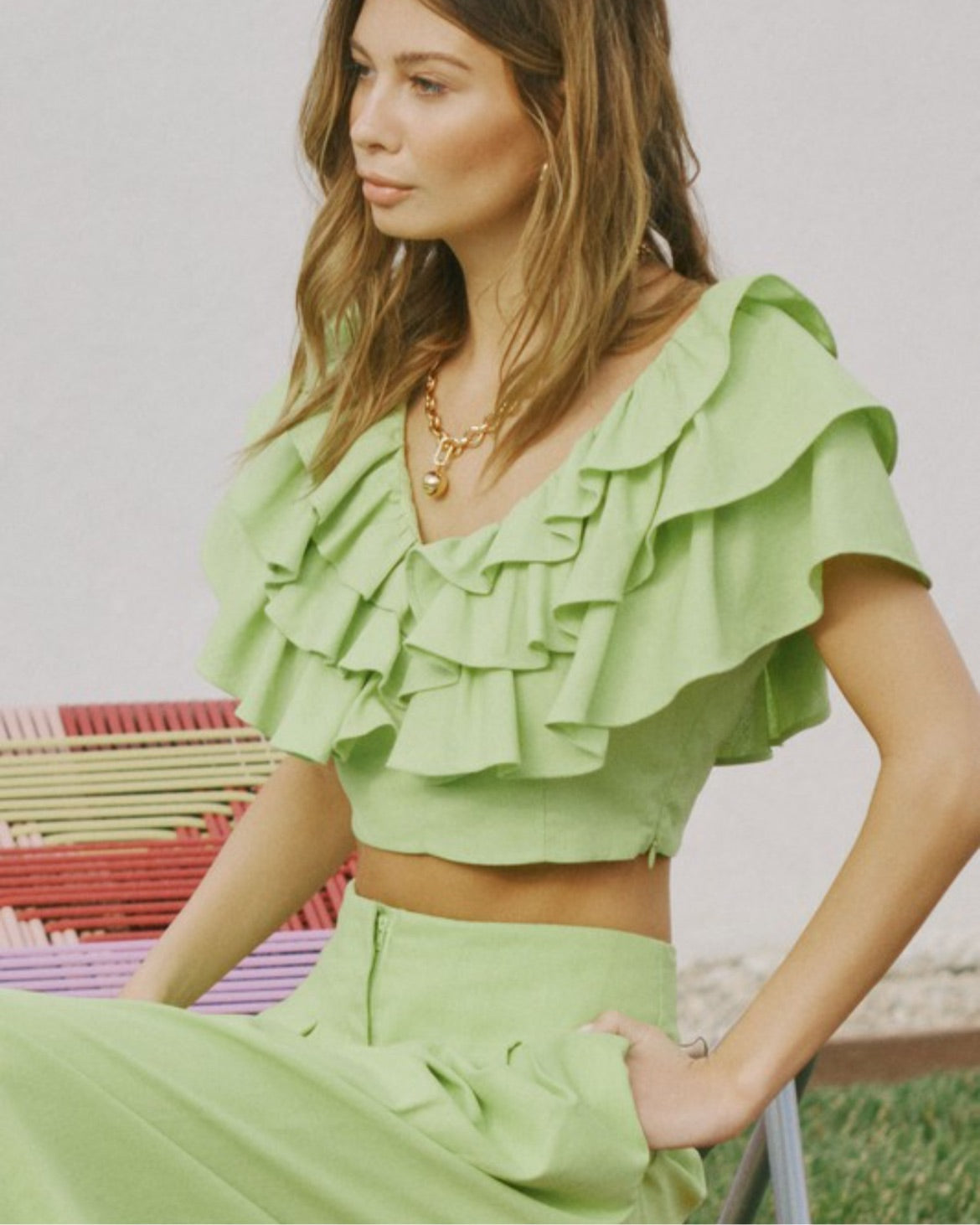 Cali ruffle lime top