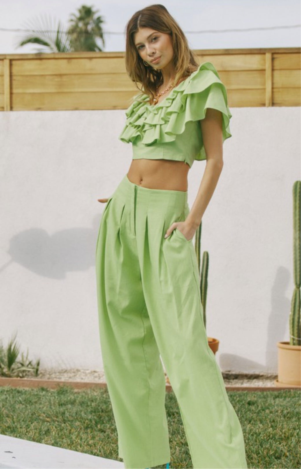 Cali wide leg linen pants lime